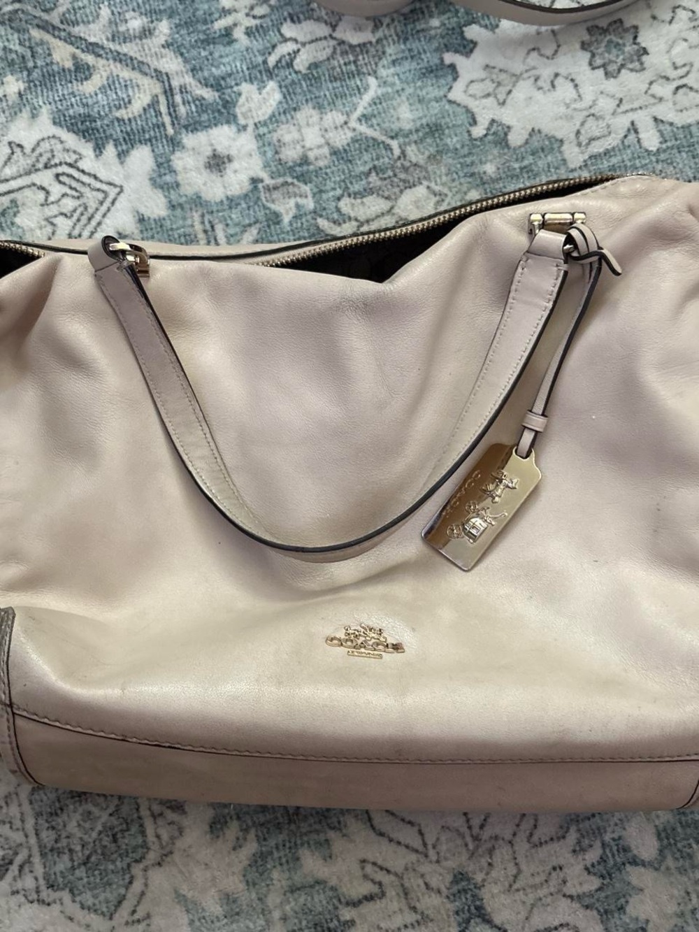 Coach Leather Shoulder Tote in Light Taupe